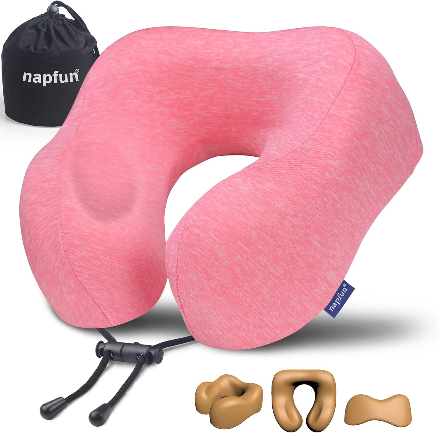napfun Neck Pillow for Traveling, Upgraded Travel Neck Pillow for Airplane 100% Pure Memory Foam Travel Pillow for Flight Headrest Sleep, Portable Plane Accessories, Light Grey