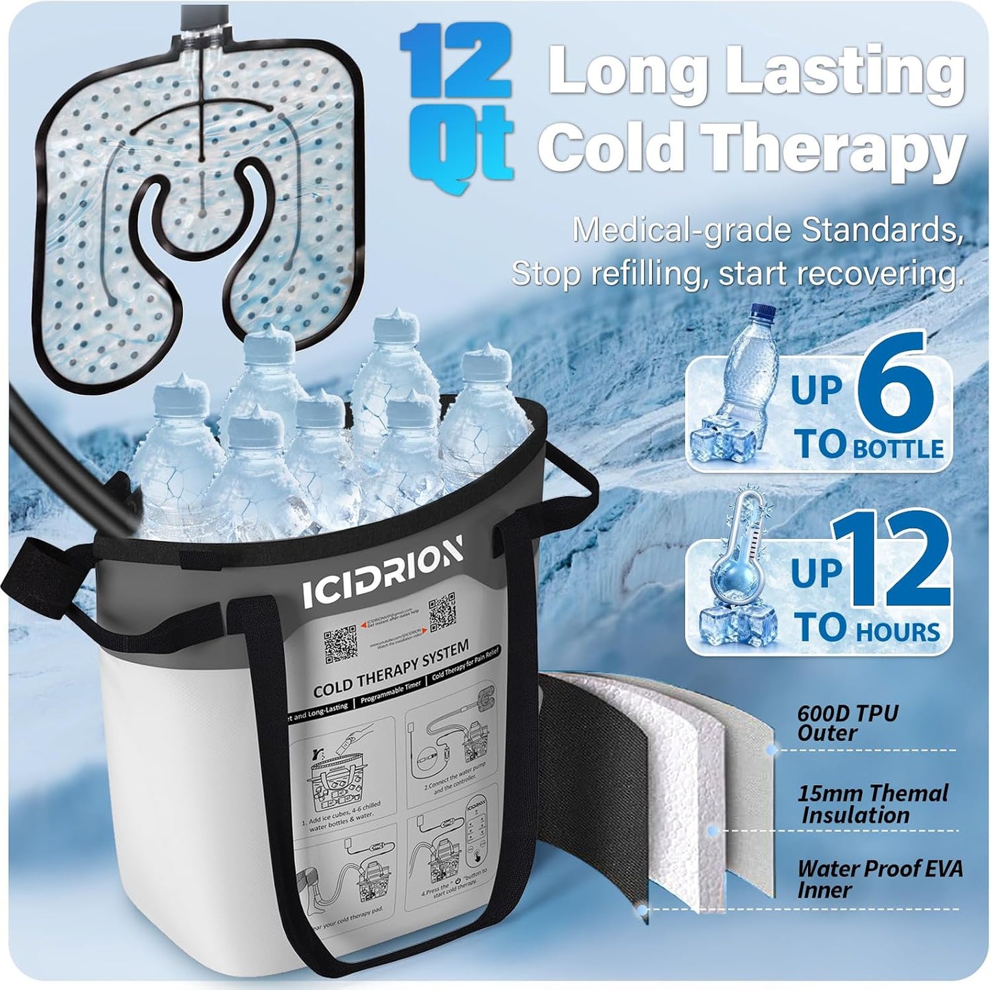 Cold Therapy Machine, Programmable Ice Machine for Shoulder After Surgery, Portable Shoulder Replacement Recovery System, Cryotherapy Pain Relief with Pad
