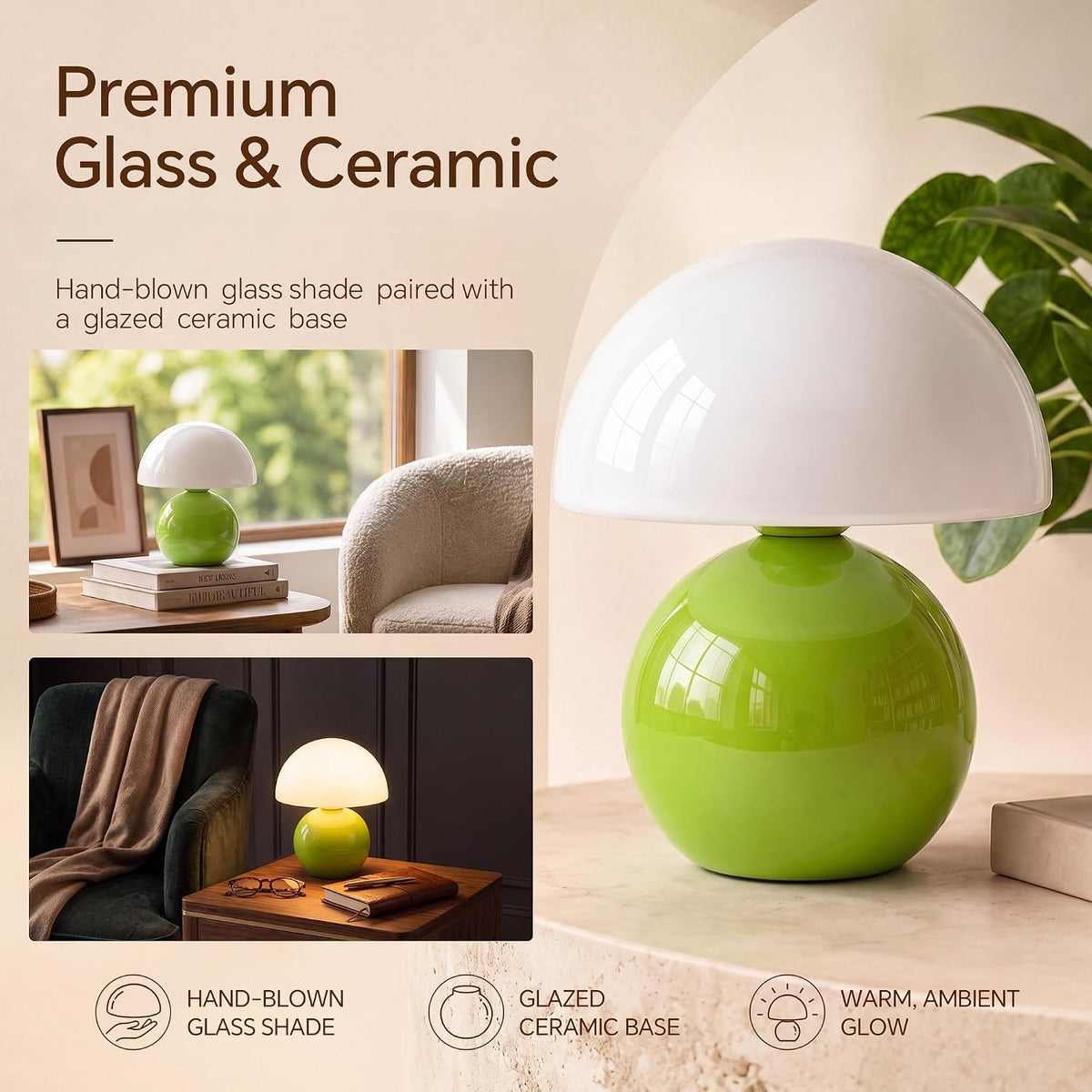 Dawnwake Mushroom Lamp Table Lamp for Bedroom-Small Desk Table Lamps,White