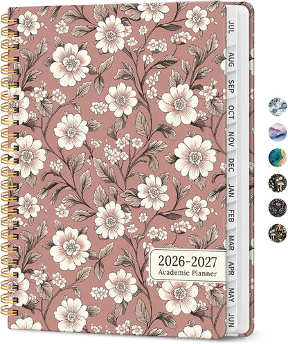 Planner 2026-2027, Academic Monthly and Weekly Calendar Planner for Women, July 2026 - June 2027, Hardcover Pretty Agenda Planner Book with Tabs, Spiral Daily Organizer for School Office Home Supplies, 6.3" x 8.5" - Blue Floral