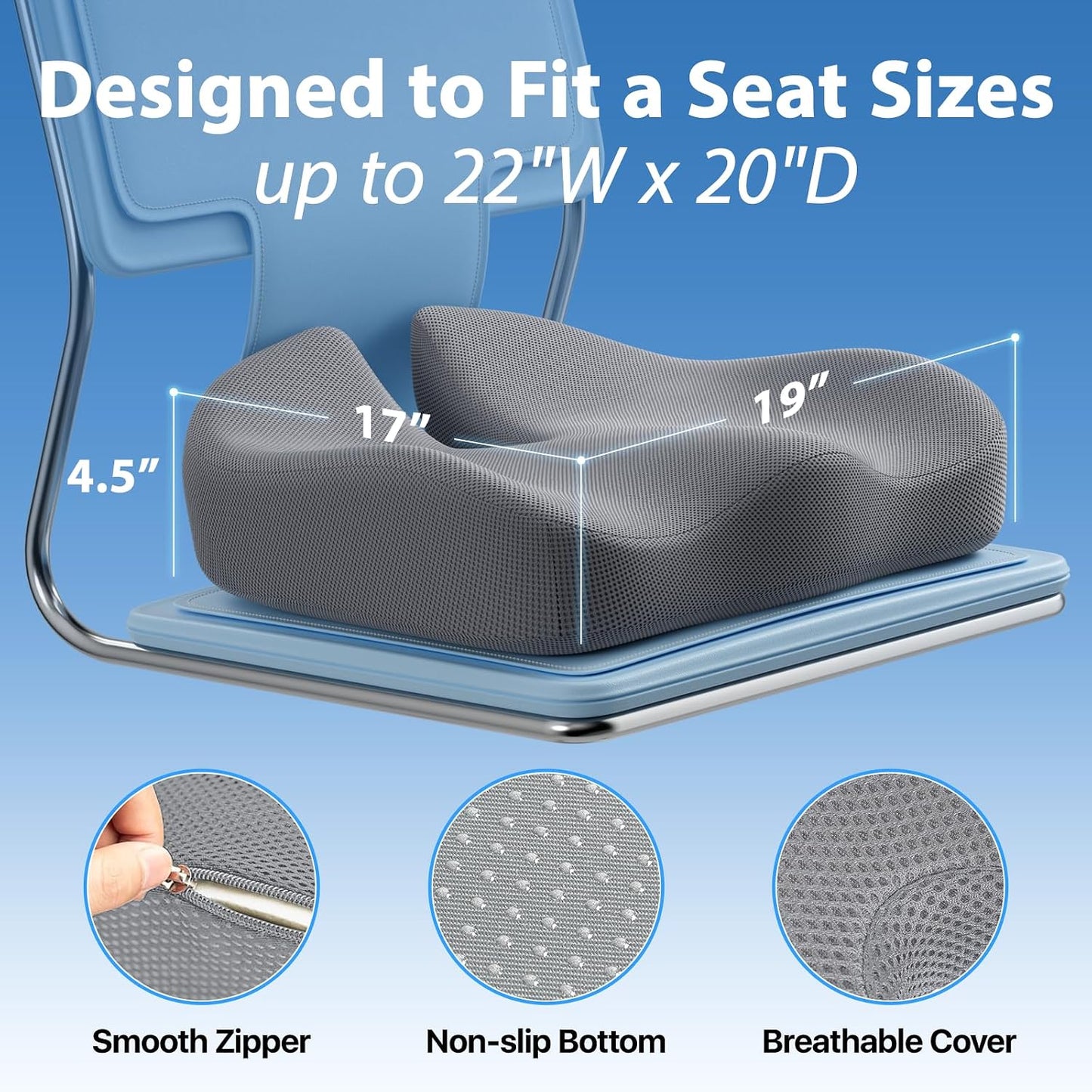 CJACSOC Seat Cushion, Extra Large Memory Foam Cushion for Office Chair Cushions, Ergonomic Cushions Pad Pillow for Pressure Relief Sciatica & Pain Relief for Long Sitting