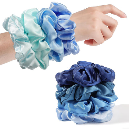 16 Pcs Scrunchies for Women - Black Satin Silk Scrunchies for Girls Hair Ties Elastics Bands Ponytail Holder Hair Accessories