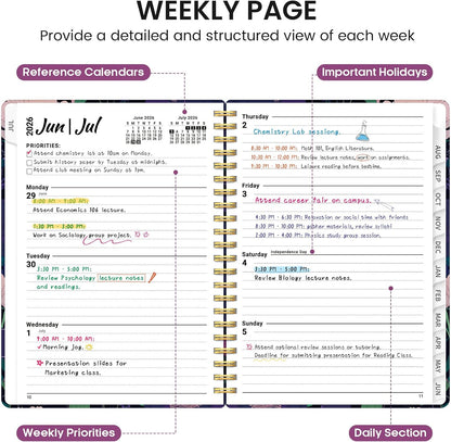 Planner 2026-2027, Academic Monthly and Weekly Calendar Planner for Women, July 2026 - June 2027, Hardcover Pretty Agenda Planner Book with Tabs, Spiral Daily Organizer for School Office Home Supplies, 6.3" x 8.5" - Blue Floral