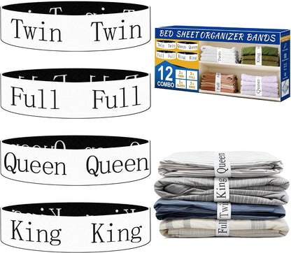 20 Pack Elastic Bed Sheet Organizer Bands with Size Labels，Elastic Bedding Band Labels for Organizing Bed Sheets with Assorted Sizes
