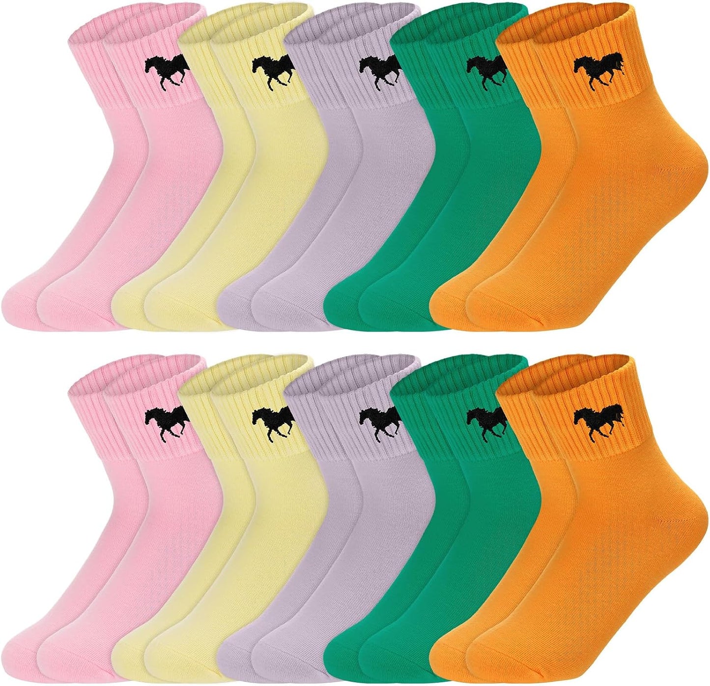Eurzom 10 Pairs Socks Womens Crew Elastic Ankle Length Cotton Socks Aesthetic Cute Lightweight Low Cut Gifts for Women - Colors A