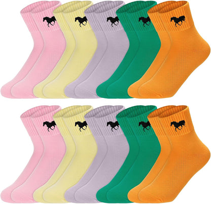 Eurzom 10 Pairs Socks Womens Crew Elastic Ankle Length Cotton Socks Aesthetic Cute Lightweight Low Cut Gifts for Women - Colors A