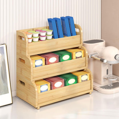3-Tier Bamboo Tea Bag Organizer, Stackable Tea Holder for Countertop, Black