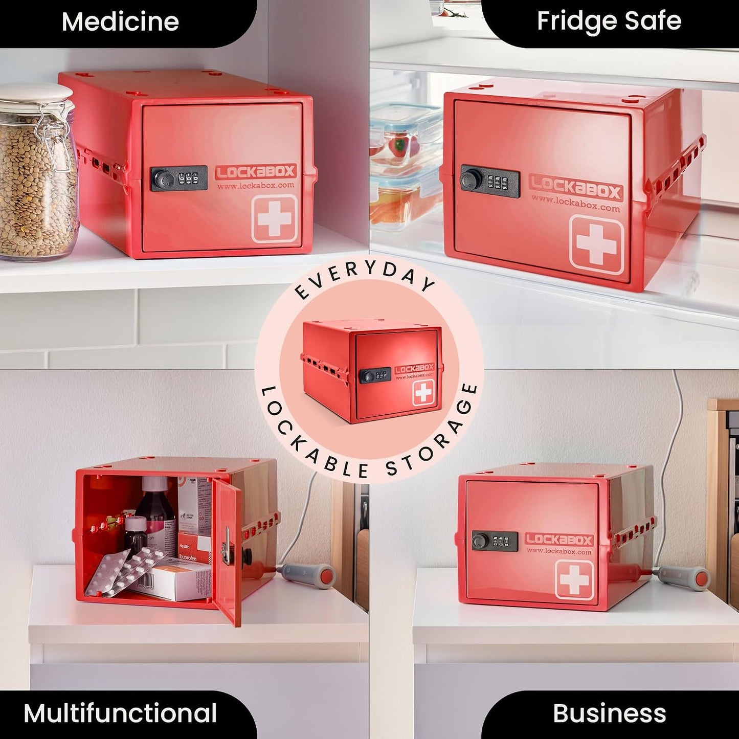 Lockabox One™ | Premium Lock Box | Medium Combination Lock Box For Food, Medicine & Home Safety | External Size 12 x 8 x 6.6 inches (Crystal)