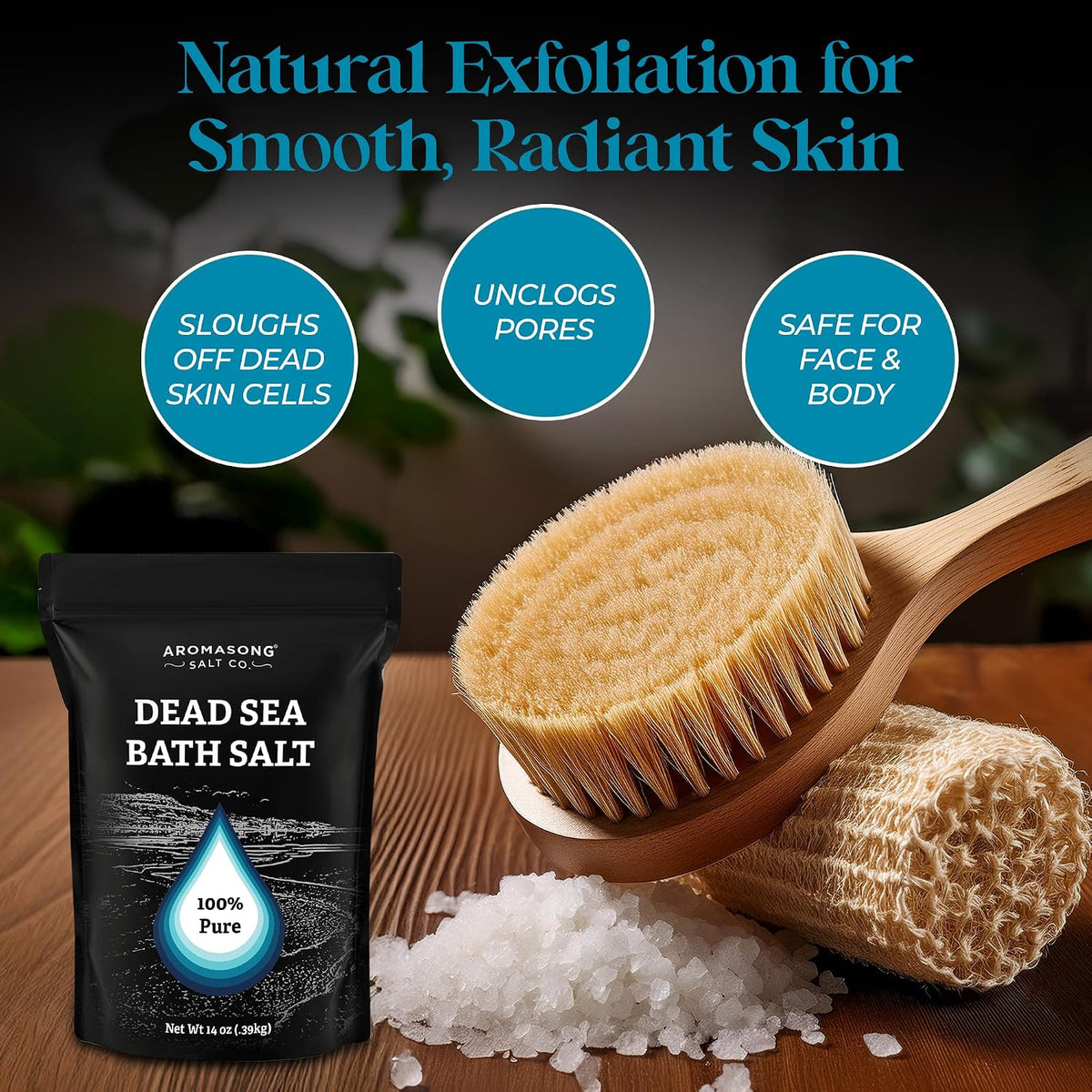 Aromasong Dead Sea Salt Bath Soak 14 OZ Pack – 100% Natural Dead Sea Salts for Soaking, Relaxation, and Detoxification of Skin, Dead Sea Salts for Bath to Rejuvenate and Refresh- Resealable Pack