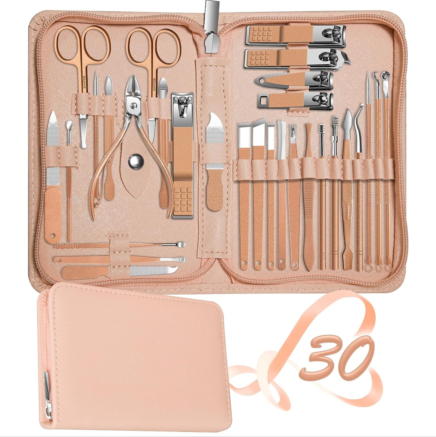 Manicure Set 30 in 1 Nail Clipper set, REDFLOW nail clippers, fingernail & toenail clippers, Manicure Tools, pedicure tools, Suitable for Travel Manicure Kit, Nail Set Kit With Everything Profe