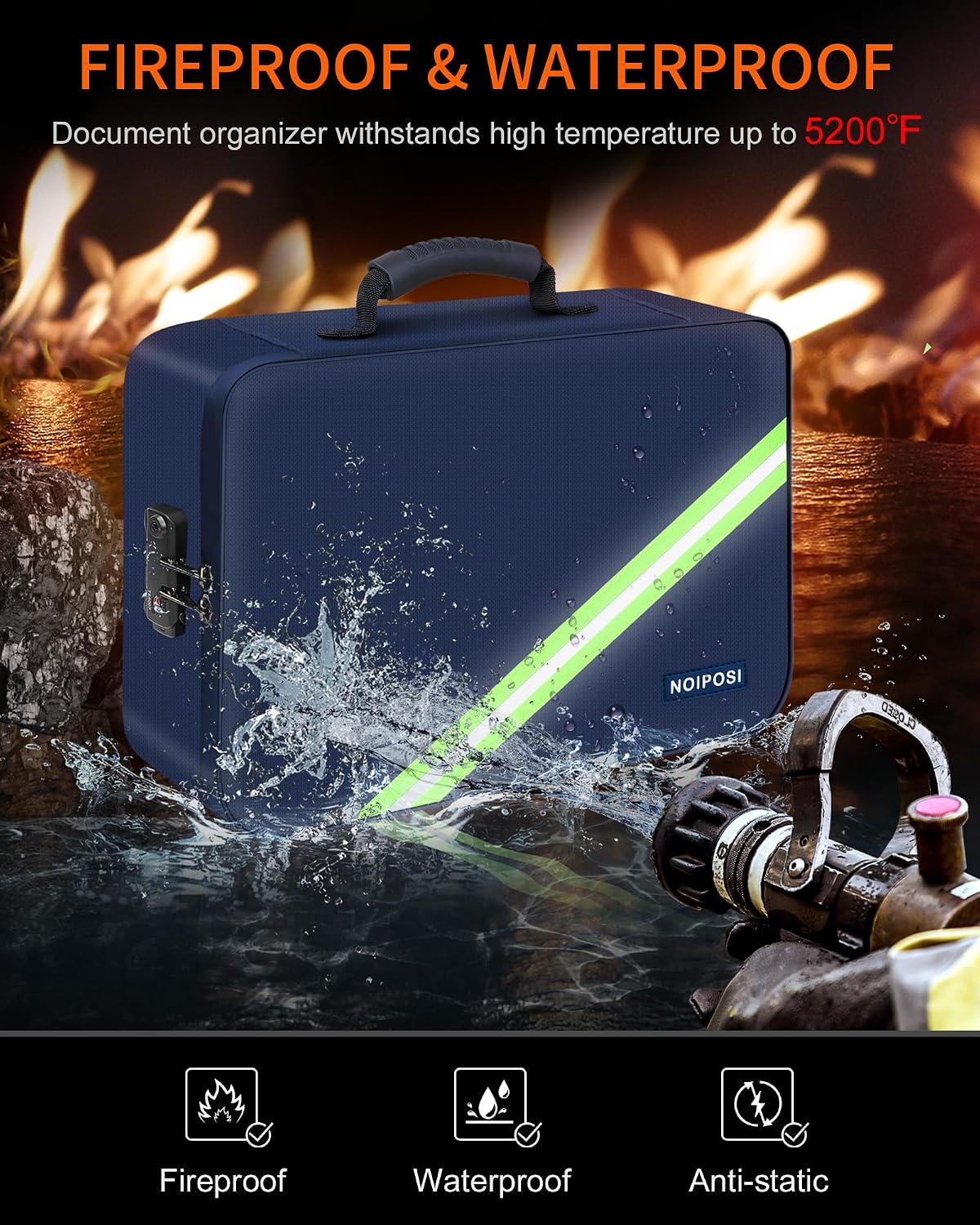 Noiposi Fireproof Document Box with Lock 5200℉-8 Layer