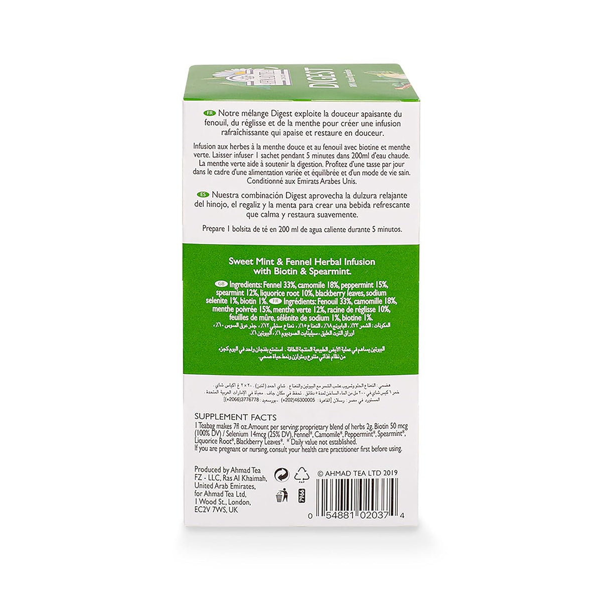 Ahmad Tea Herbal Tea, Sweet Mint, Fennel & Biotin 'Digest' Natural Benefits Teabags, 20 ct (Pack of 1) - Decaffeinated & Sugar-Free