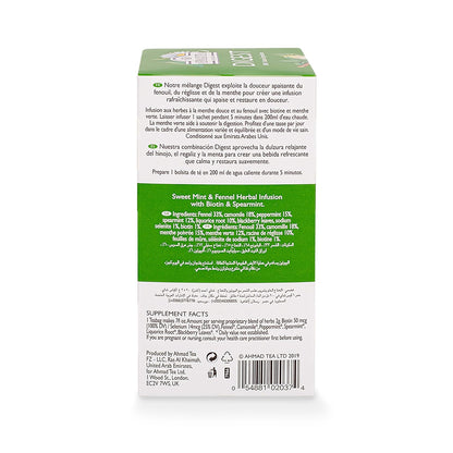 Ahmad Tea Herbal Tea, Sweet Mint, Fennel & Biotin 'Digest' Natural Benefits Teabags, 20 ct (Pack of 1) - Decaffeinated & Sugar-Free