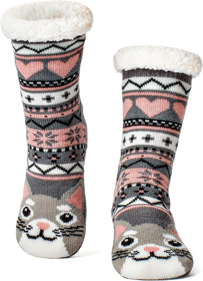 cosyone1997 Fuzzy Slipper Socks for Women Kids with Grips, Cute Animal Sherpa Lined Non-Slip Cozy Winter Socks Gifts