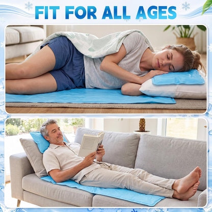 Novabright 2 Pcs Cooling Pad with Pillow Set Cold Mat Gel for Bed 47'' x 28'' Cooling Mattress Pad for Night Sweats, Hot Sleepers, Hot Flashes, Pain Relief, Summer Supplies(Simple,Sky Blue)