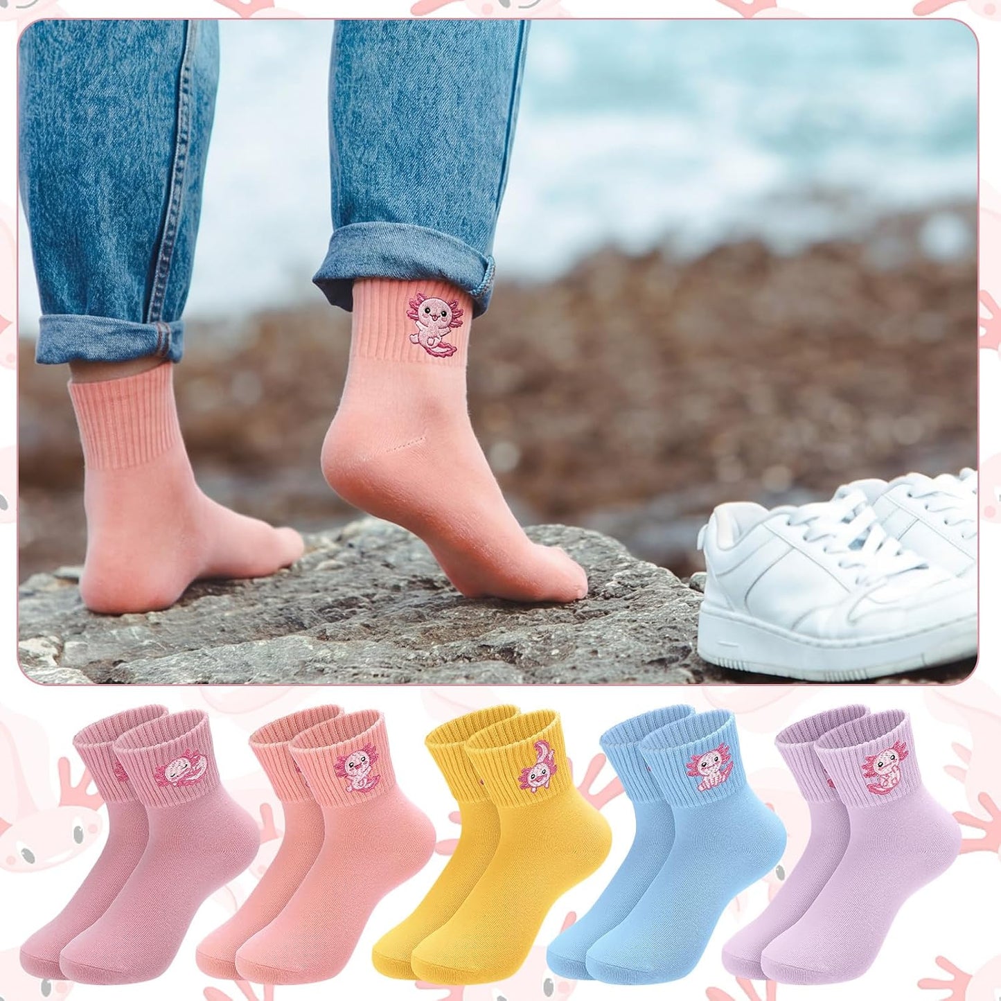 Eurzom 10 Pairs Socks Womens Crew Elastic Ankle Length Cotton Socks Aesthetic Cute Lightweight Low Cut Gifts for Women - Colors A