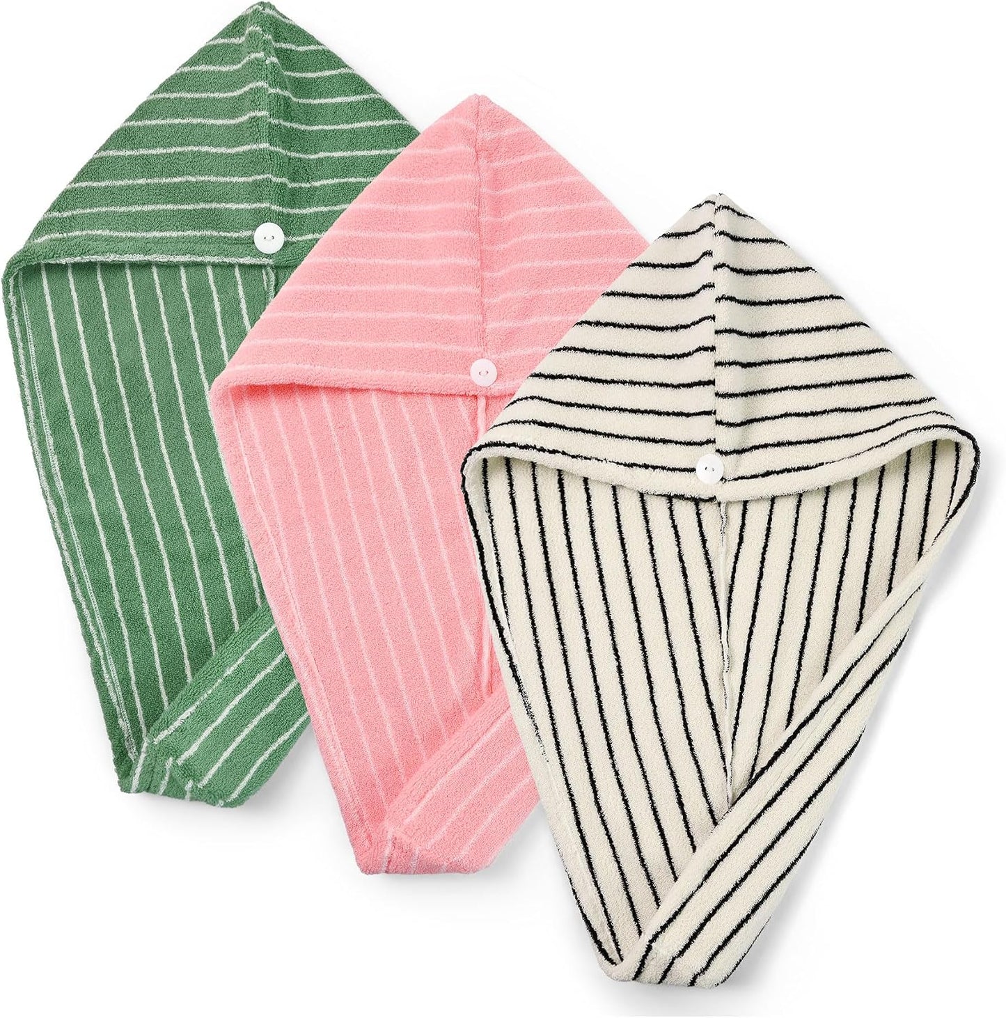 Jacquotha Cotton Hair Towel Wrap for Women (Black & White Striped) – Anti-Frizz Absorbent Quick Drying Hair Turban for Wet Hair, 25” x 9.5”, 1 Pack