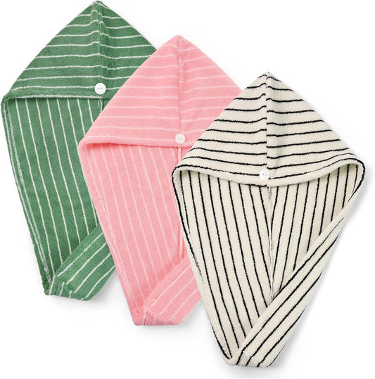 Jacquotha Cotton Hair Towel Wrap for Women (Black & White Striped) – Anti-Frizz Absorbent Quick Drying Hair Turban for Wet Hair, 25” x 9.5”, 1 Pack