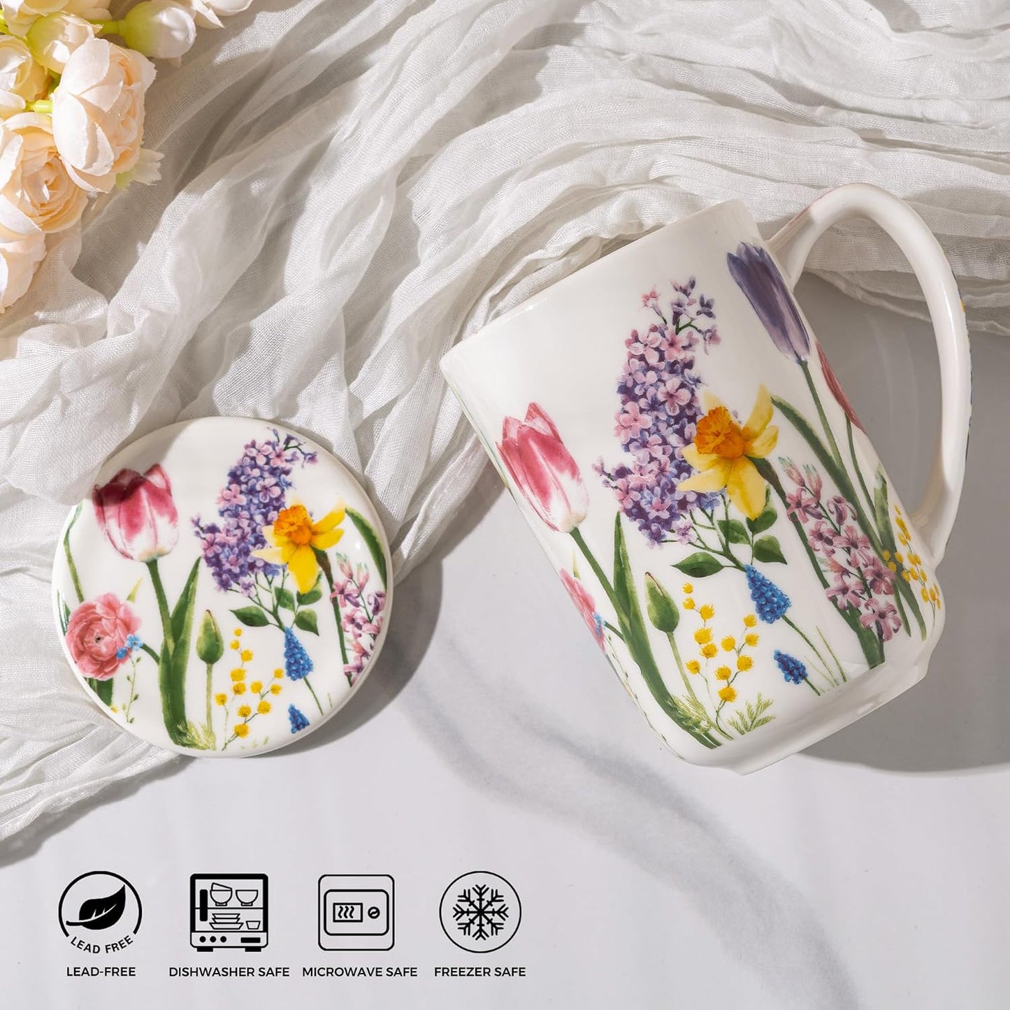 GBhome Tea Mug with Infuser and Lid, 18 Ounce Large Ceramic Loose Leaf Cup, Microwave, Dishwasher Safe, Perfect for Tea Lovers