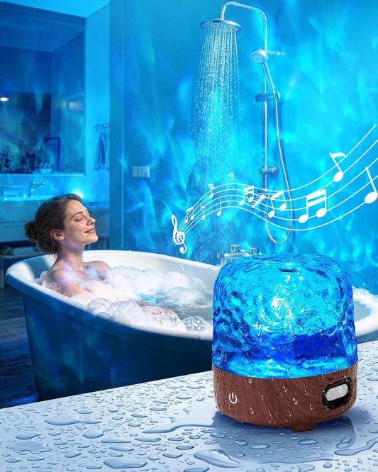 Waterproof Shower Lamp, 16 Colors Ocean Wave Effect Projector Light with Bluetooth Music Speaker for Bedroom Relaxing Shower