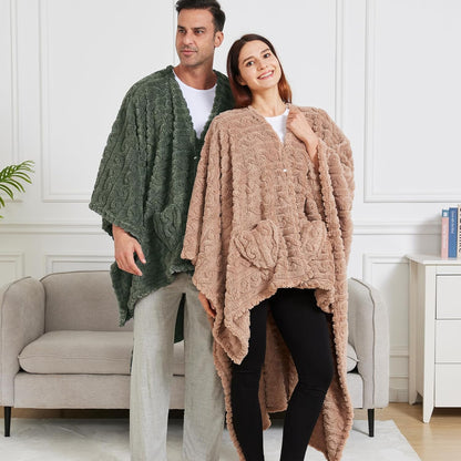 Wearable Blanket Poncho Cape Wrap for Adult, Cozy Sherpa Fleece Pocketed Shawl TV Throw Blankets for Office and Lounge(Purple,58'' x 64'')