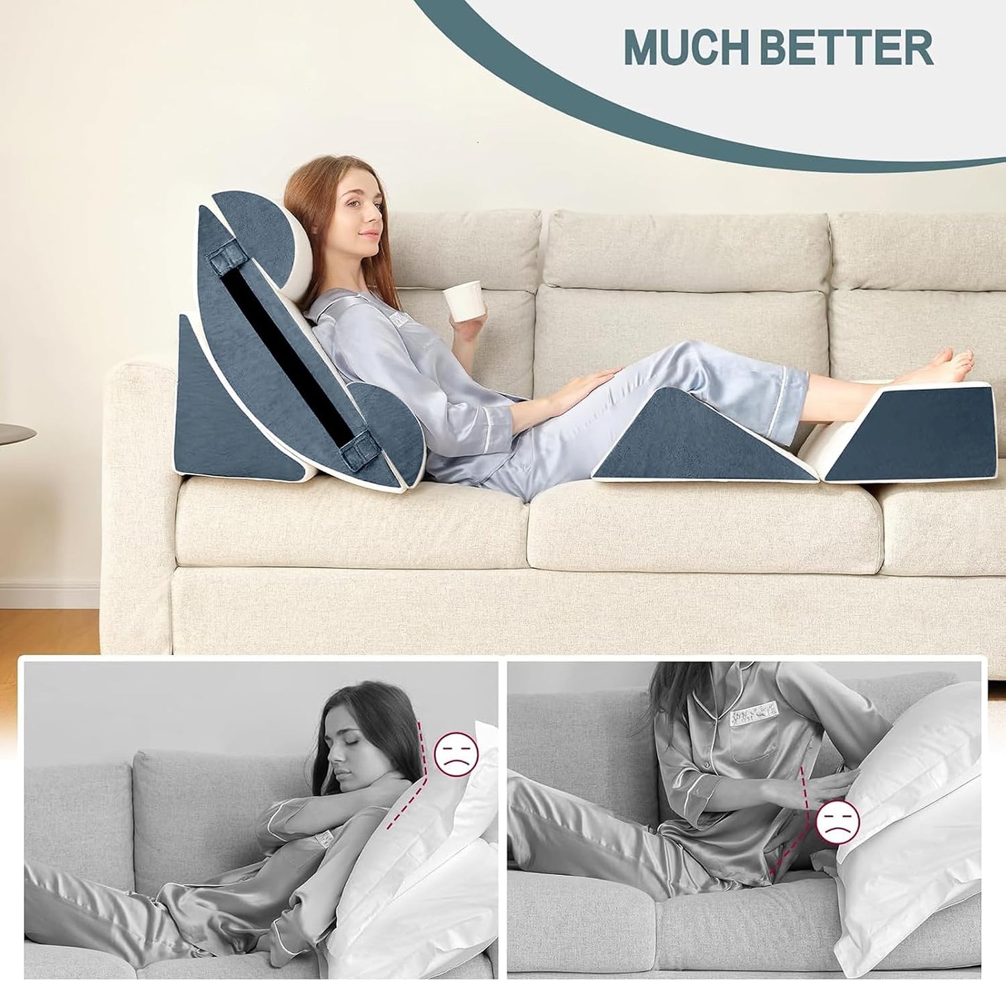 Yojoker 6pcs Orthopedic Bed Wedge Pillow Set for Sleeping, Post Surgery Foam for Body, Back and Leg Pain Relief Comfortable & Adjustable Support Pillows-Anti Snoring, Heartburn
