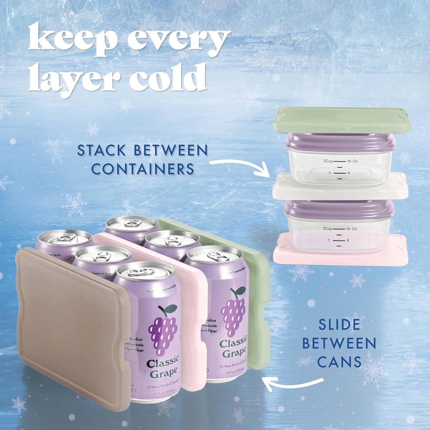 Cool Coolers by Fit & Fresh 4 Pack XL Slim Ice Packs, Quick Freeze Space Saving Reusable Ice Packs for Lunch Boxes or Coolers