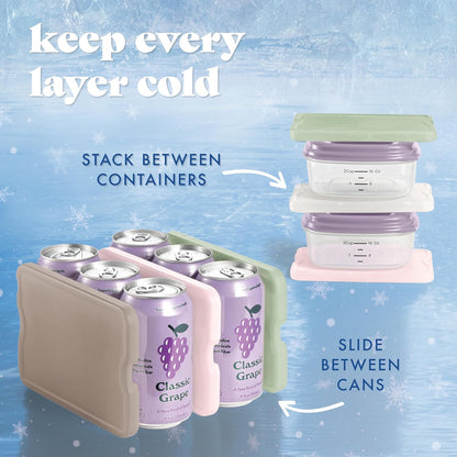 Cool Coolers by Fit & Fresh 4 Pack XL Slim Ice Packs, Quick Freeze Space Saving Reusable Ice Packs for Lunch Boxes or Coolers
