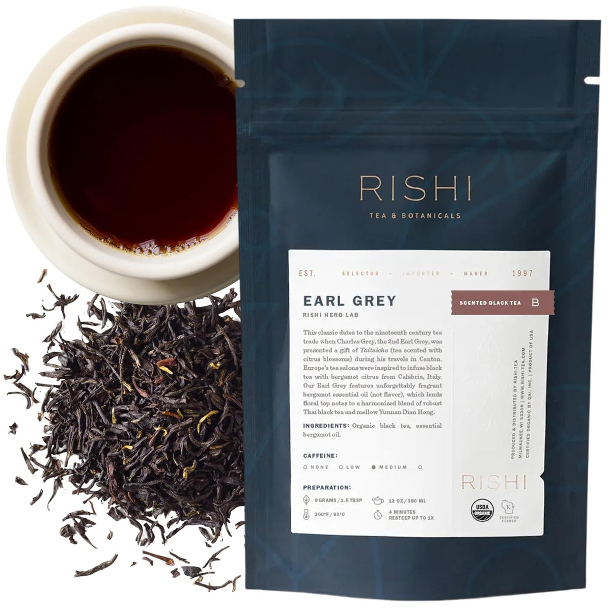 Rishi Tea Earl Grey Organic Black Loose Leaf Tea, Caffeinated, 4oz