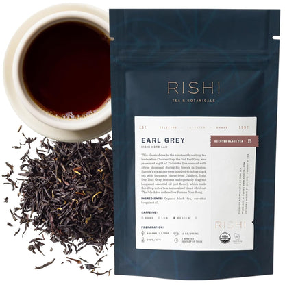 Rishi Tea Earl Grey Organic Black Loose Leaf Tea, Caffeinated, 4oz