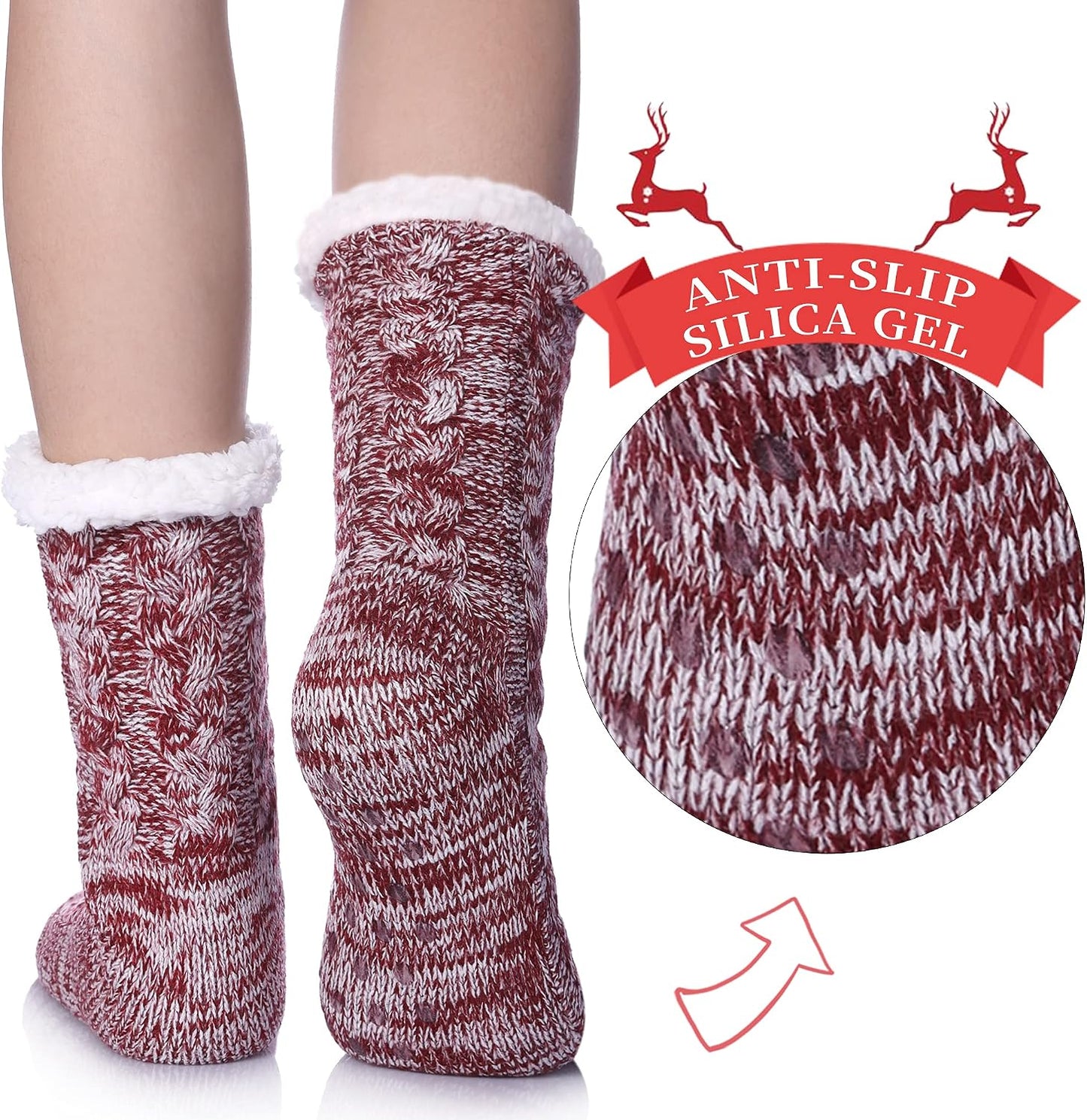 SDBING Women's Winter Super Soft Warm Cozy Fleece Lined Fuzzy Slipper Socks with Grippers