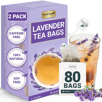 LeafLea Lavender Tea Bags, Calming Lavender Herbal Tea, 80 Count Pack of 2