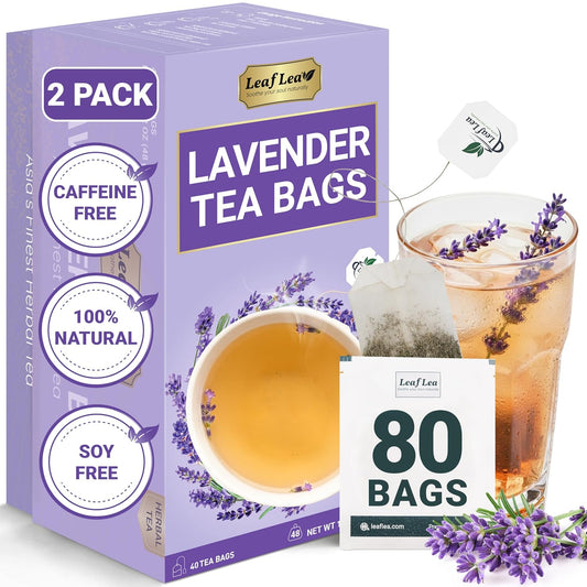 LeafLea Lavender Tea Bags, Calming Lavender Herbal Tea, 80 Count Pack of 2
