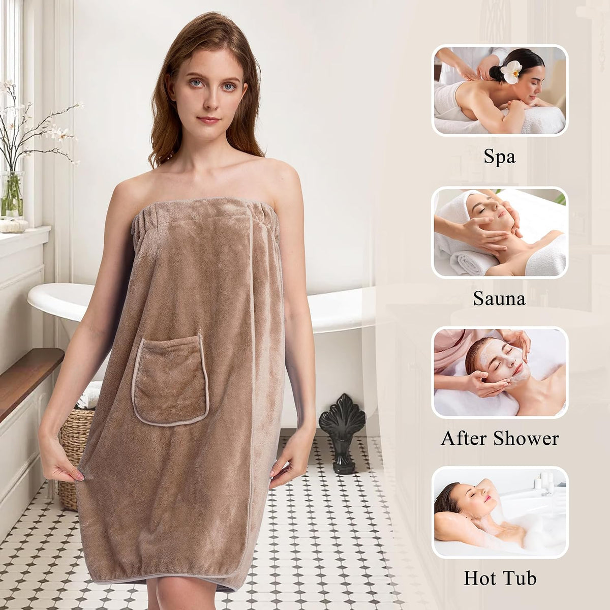 PJGGZ Towel Wrap for Women, Adjustable Button Quick Dry Absorbent Bath Wrap