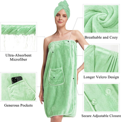 PJGGZ Towel Wrap for Women, Adjustable Button Quick Dry Absorbent Bath Wrap