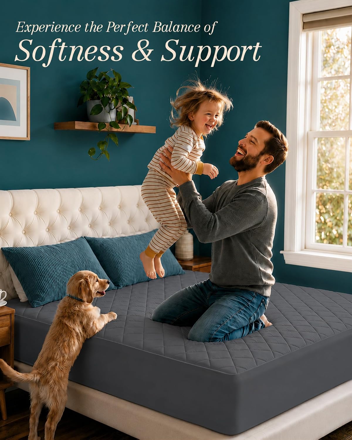 Quilted Fitted Mattress Pad, Queen Mattress Protector Topper with Deep Pocket Stretches up to 16 Inches, Machine Washable Mattress Cover by Utopia Bedding (White)