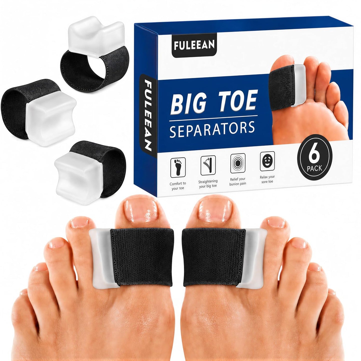 Big Toe Spacers,Hallux Valgus Corrector,Relieve Bunion Pain,Prevent Overlapping Toes, All-Day Comfort for Men & Women, Fits in Shoes.