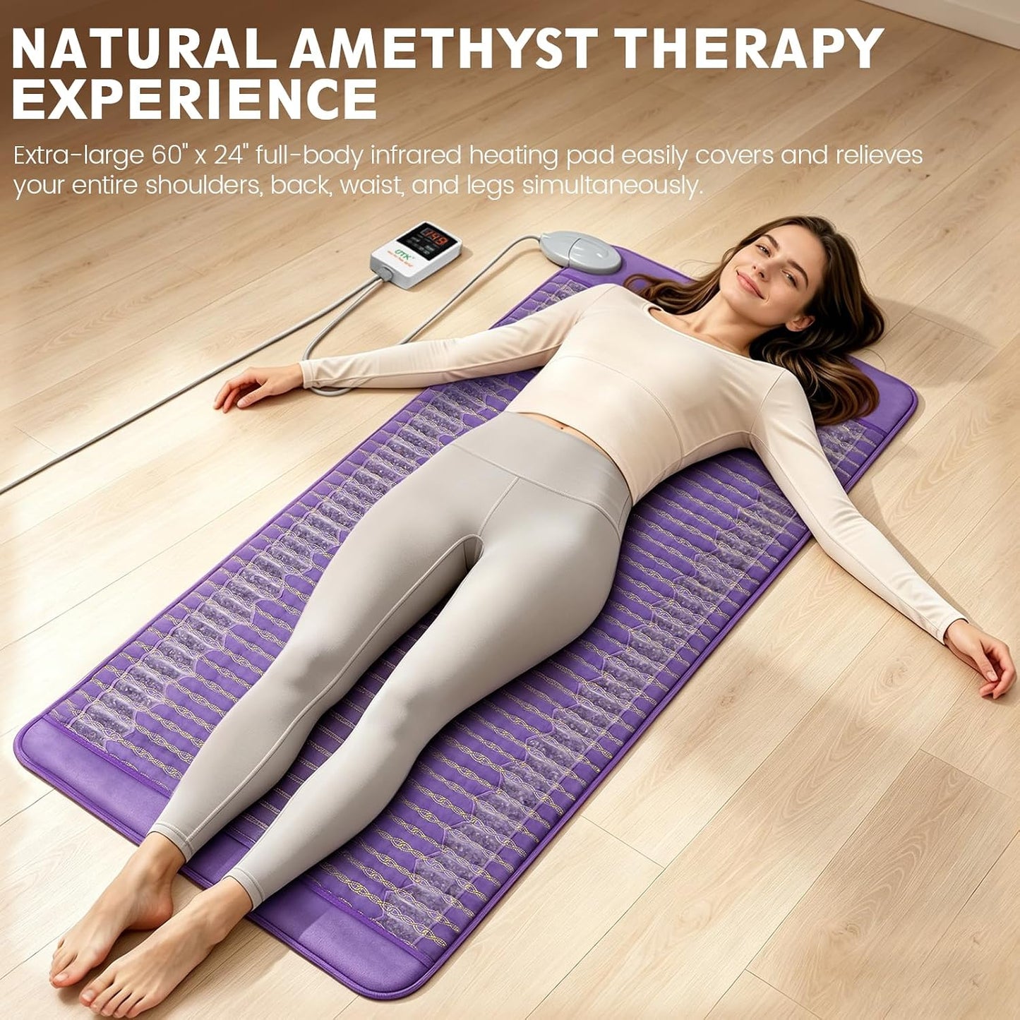 UTK Far Infrared Heating Pads for Back, 5X Pain Relief Amethyst Heating Pad for Sciatica, Waist, Abdomen, Thigh, Hip, Hotter to 159℉, FSA-HSA Eligible, 4H Auto-Off, Gift for Women Men, 24'' x 16''