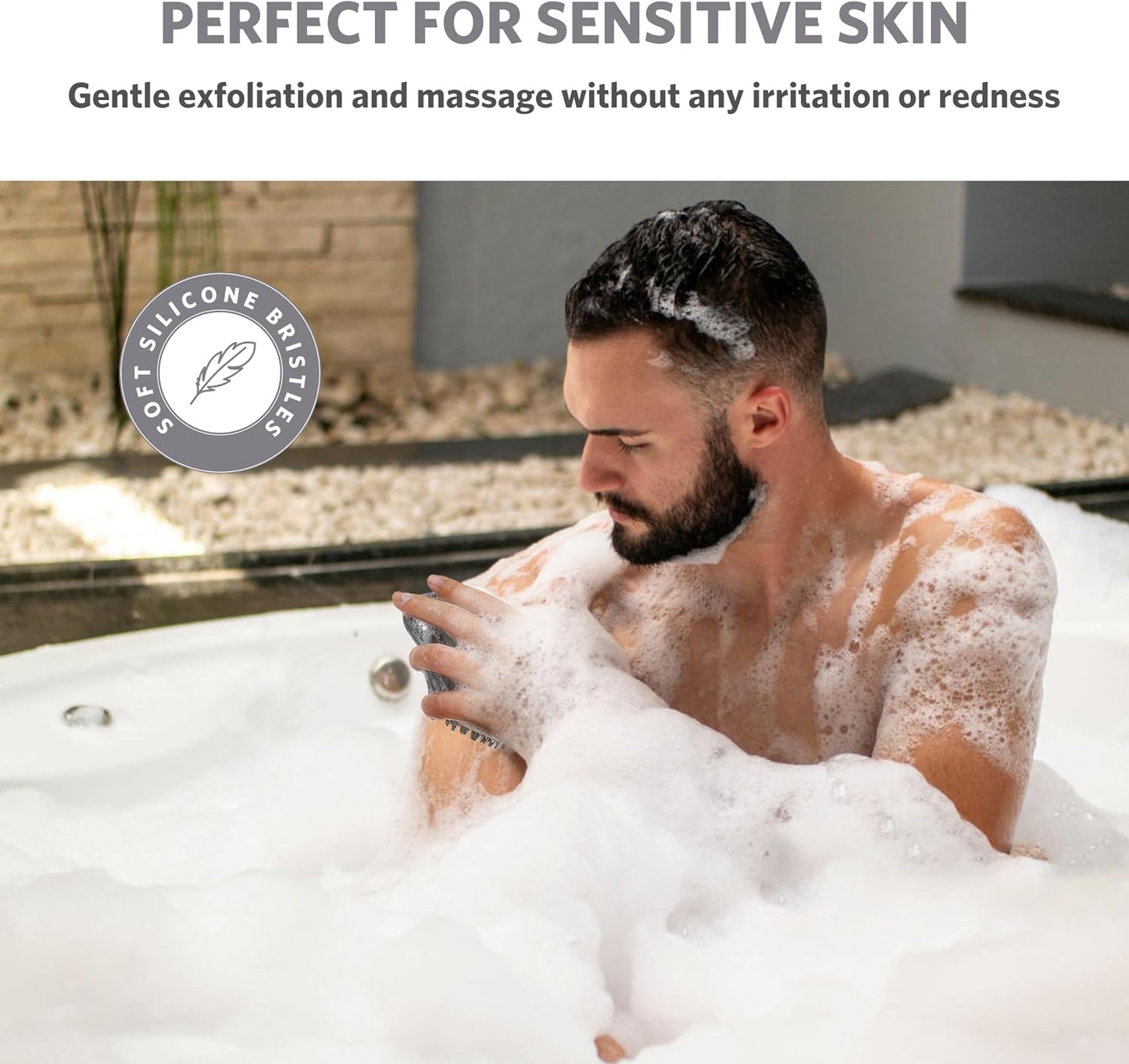 Sndyi Silicone Body Scrubber, Gentle Exfoliating Body Scrubber for Sensitive Skin, Leaf Shaped Shower Scrubber for Body with Lathering Bristles, Silicone Loofah Body Brush for Showering, Oatmeal