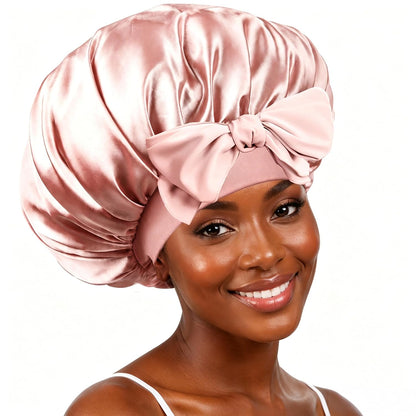 Silk Bonnet Satin Bonnet for Sleeping Large Bonnets with Tie Band Hair Wrap with Adjustable Straps Hair Cap for Women Curly Black