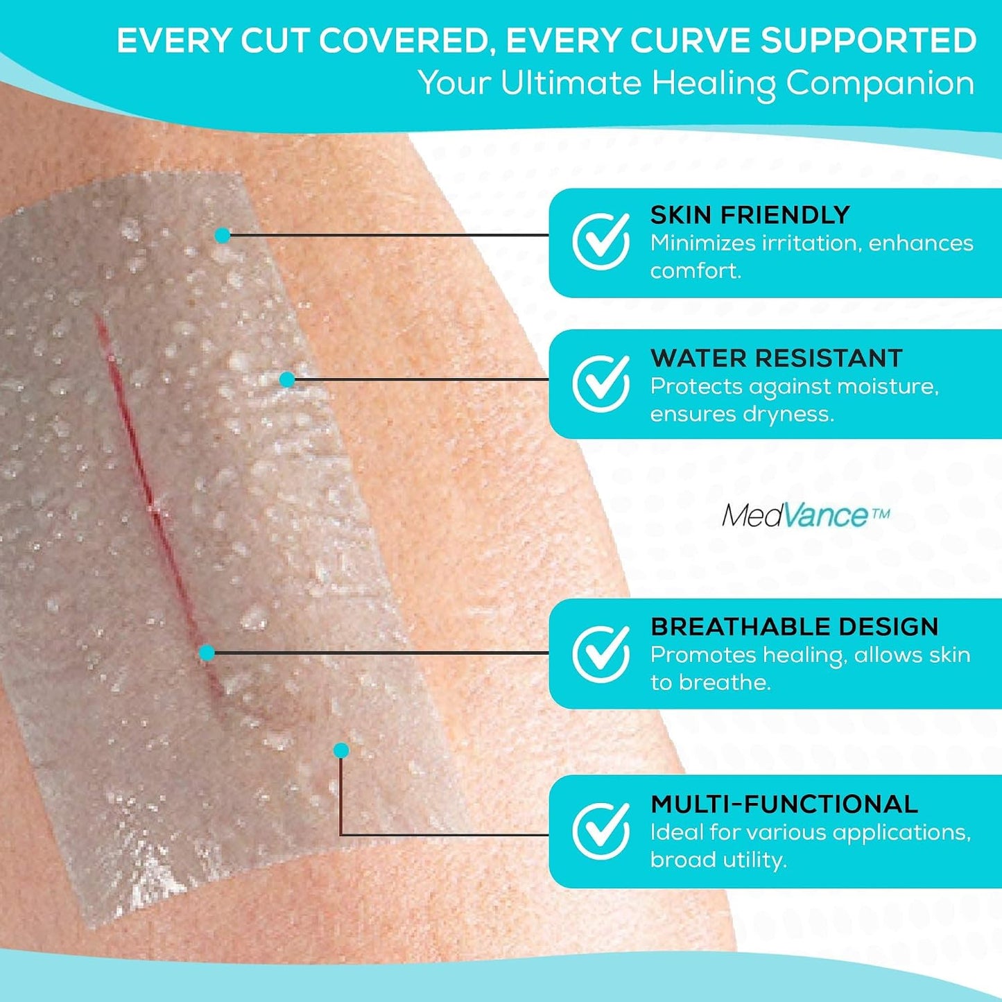 MedVance Silicone Tape Medical, Perforated Surgical Tape Sensitive Skin, Waterproof Tape for Skin, Medical Tape for Wound Care, Eyelash Tape, Gentle Skin Tape, 1" Width (1 Pack, 180 Inches)