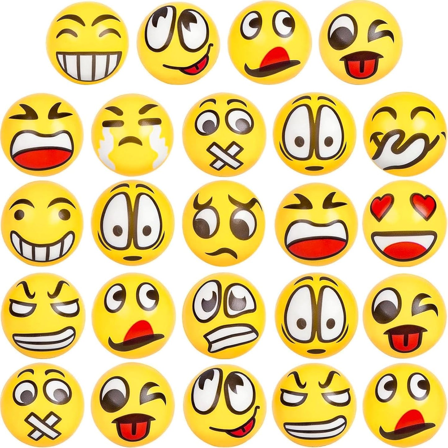LovesTown 24 PCS Stress Balls Bulk for Party Favors, 2.5 Inch Funny Yellow Face Squeeze Toys Foam Face Squeeze Fidget Ball for Kids and Adult Stress Relief Gifts for Coworkers Classroom Prizes