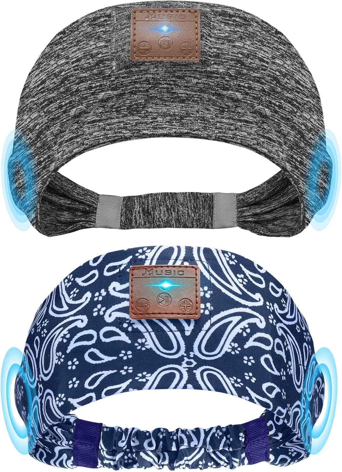 2-Pack Sleeping Headphones, Headband Headphones with Ultra-Thin HD Stereo Speaker, Bluetooth Headband for Sports, Workouts, Insomnia, Yoga, Air Travel, Meditation - Black&Grey
