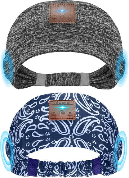 2-Pack Sleeping Headphones, Headband Headphones with Ultra-Thin HD Stereo Speaker, Bluetooth Headband for Sports, Workouts, Insomnia, Yoga, Air Travel, Meditation - Black&Grey