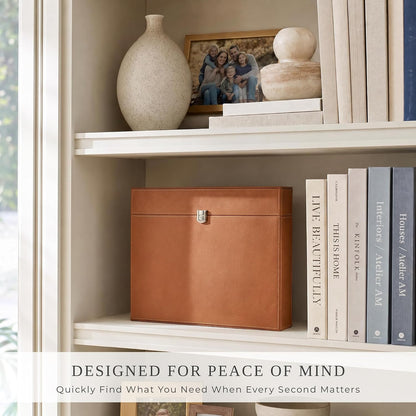 Aesthetic Document Organizer Box with 8 Folders - PU Leather File Organizer