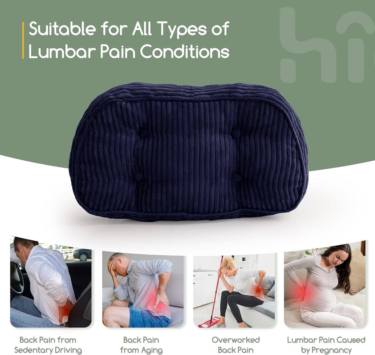 HIGOGOGO Lumbar Support Pillow for Recliner Chair/Accent Chair/Couch/Office Chair, Tufted Corduroy Back Support Cushion for Elderly, Recliner Cushions for Back Rest, Pain Relief, Reading, Brown