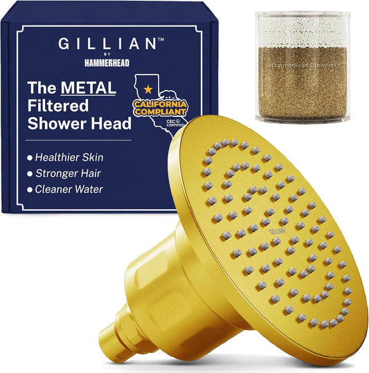 Gillian™ by HammerHead High Pressure Shower Head with Filter – Genuine KDF-55 Filtered Shower Head for Hard Water, Healthier Skin & Hair – Metal 6-Inch Rainfall Showerhead with Filters, Chrome