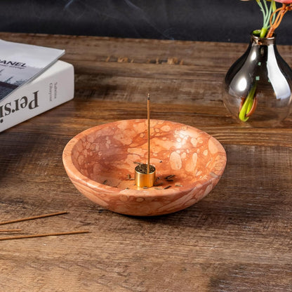 Koville Natural Marble Incense Holder, Incense Holder for Sticks with 9 Holes, Handmade Incense Burner Ash Catcher for Meditation Yoga SPA, Balsam Fir/Palo Santo/Sage/Cone (White)