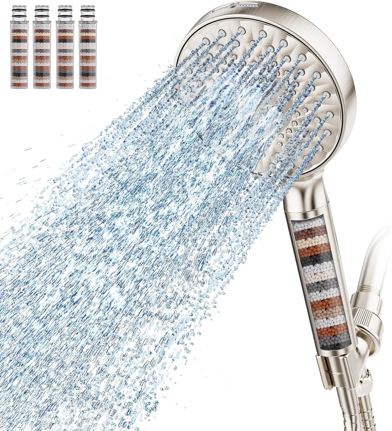 SR SUN RISE Filtered Shower Head with Handheld High Pressure 9 Spray Mode Showerhead Detachable Shower Head Water Softener Filters Beads for Hard Water Remove Chlorine 1 Filter Chrome