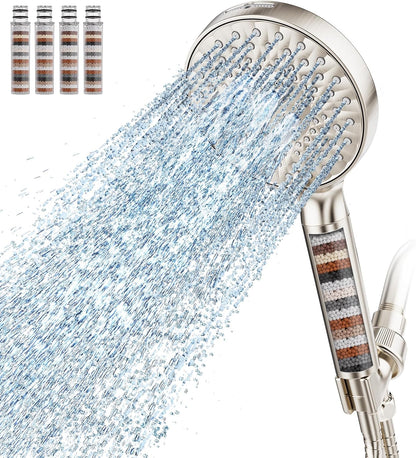 SR SUN RISE Filtered Shower Head with Handheld High Pressure 9 Spray Mode Showerhead Detachable Shower Head Water Softener Filters Beads for Hard Water Remove Chlorine 1 Filter Chrome